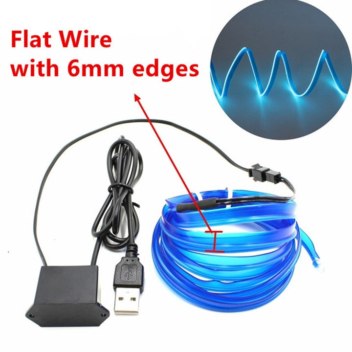 3ft/6ft/9ft/15ft/30ft LED Wire 5V USB LED Flat Edge Glow Car Interior Atmosphere Mood Lighting