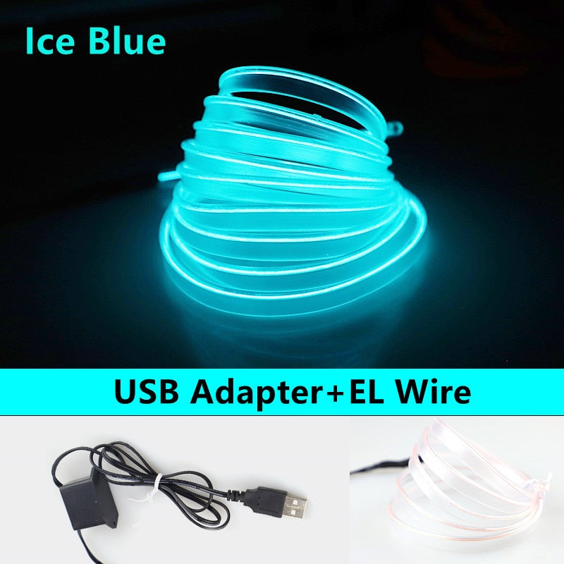 3ft/6ft/9ft/15ft/30ft LED Wire 5V USB LED Flat Edge Glow Car Interior Atmosphere Mood Lighting