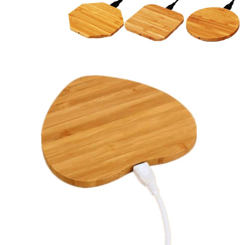 Heart Shape Wood Bamboo Qi Wireless Charger Desktop Charging