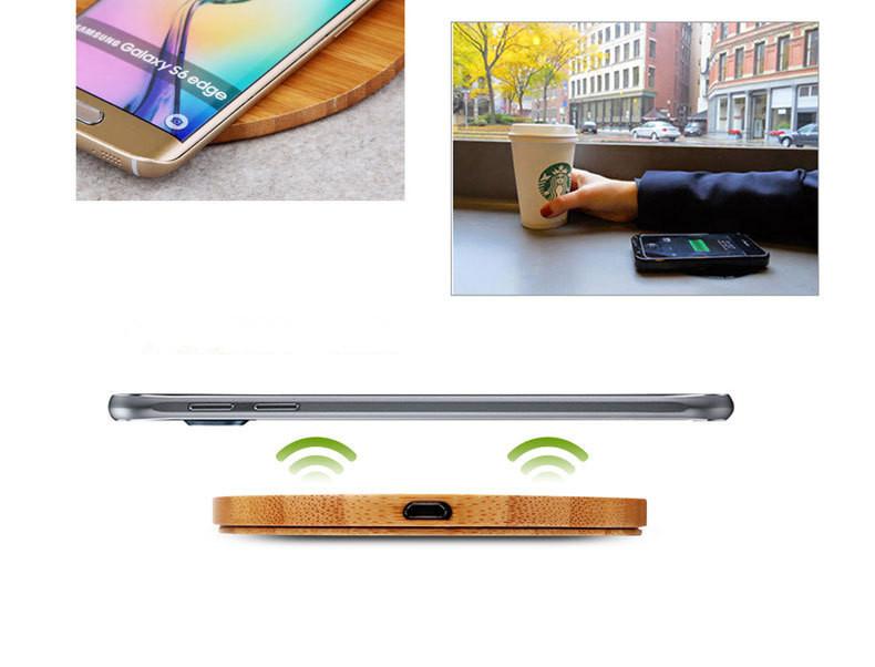 Heart Shape Wood Bamboo Qi Wireless Charger Desktop Charging