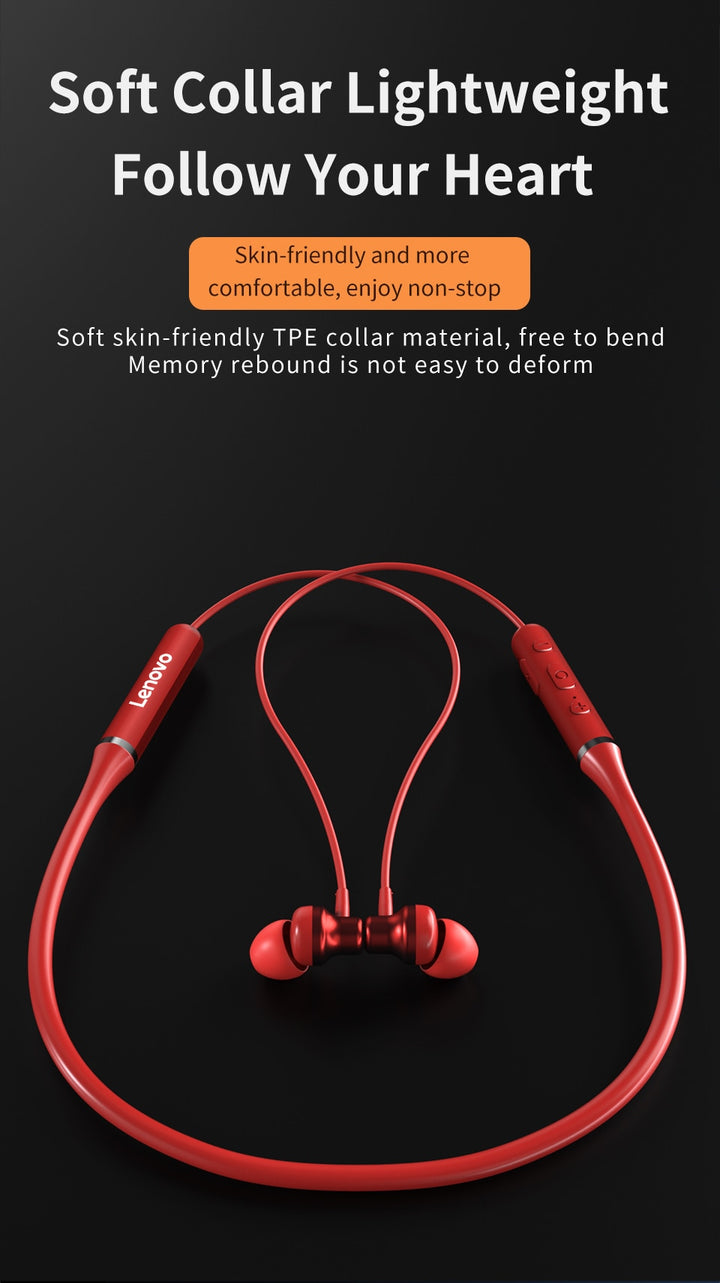 Lenovo Bluetooth Headphones Neckband Wireless Earphones - Magnetic Headphones IPX5 Waterproof Headset