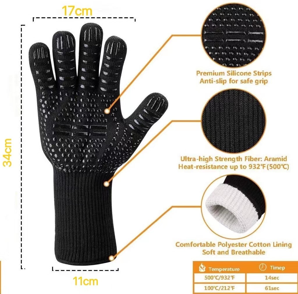 Kitchen Oven Mitts Fireproof And Non-Slip Barbecue Gloves