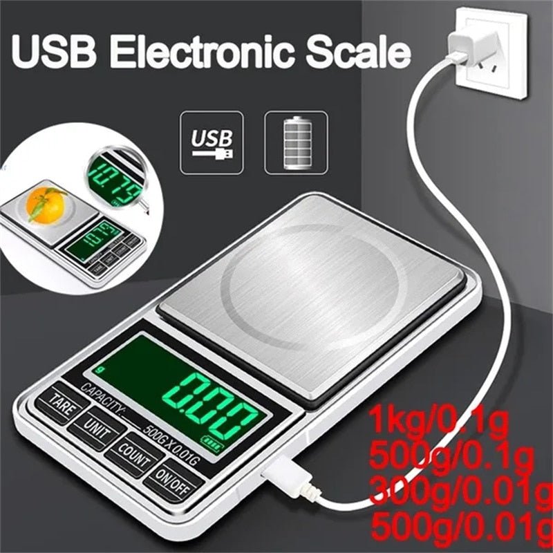 USB Rechargeable Digital Electronic Scale High Precision 500 gram LED Portable Mini Pocket Jewelry Scale Gram Scales