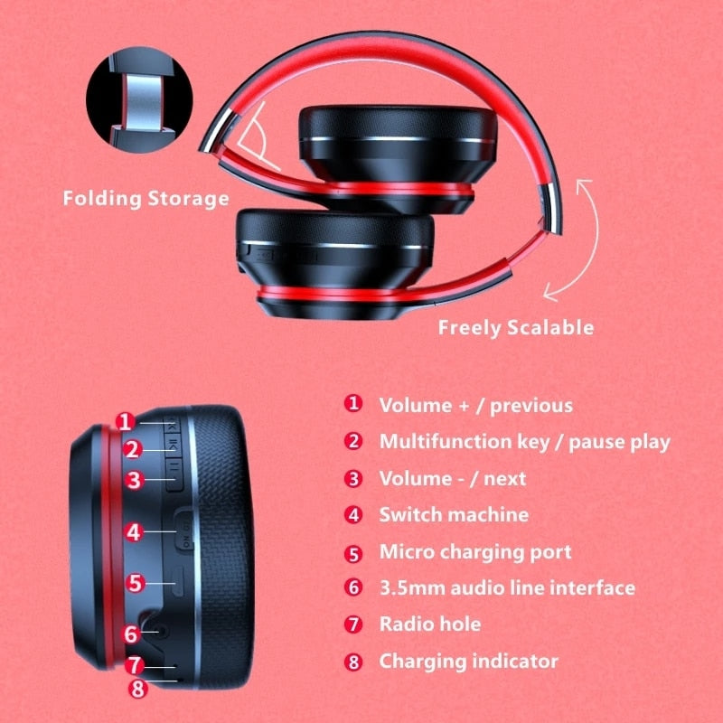 Lenovo Bluetooth Earphones Foldable Wireless Headphones - Noise Cancellation HIFI Stereo Gaming Headset