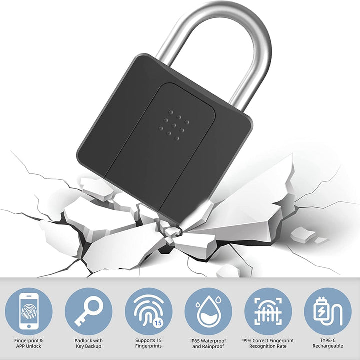 Smart Biometric Fingerprint Padlock (3 ways to unlock) - Key, App, or Fingerprint